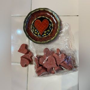 Faux candy hearts & tin bowl